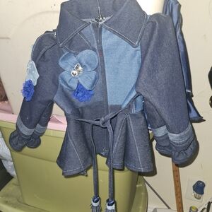 Charming Kids Denim Jacket with Blue Floral Design